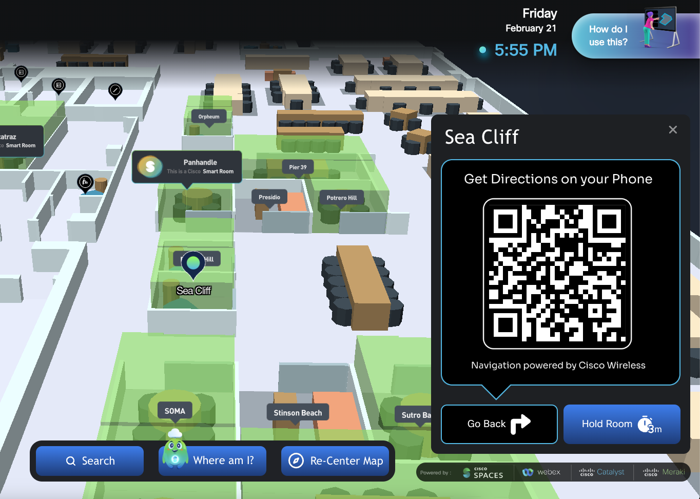 Cisco Spaces Space Explorer Kiosk showing Get Directions QR code