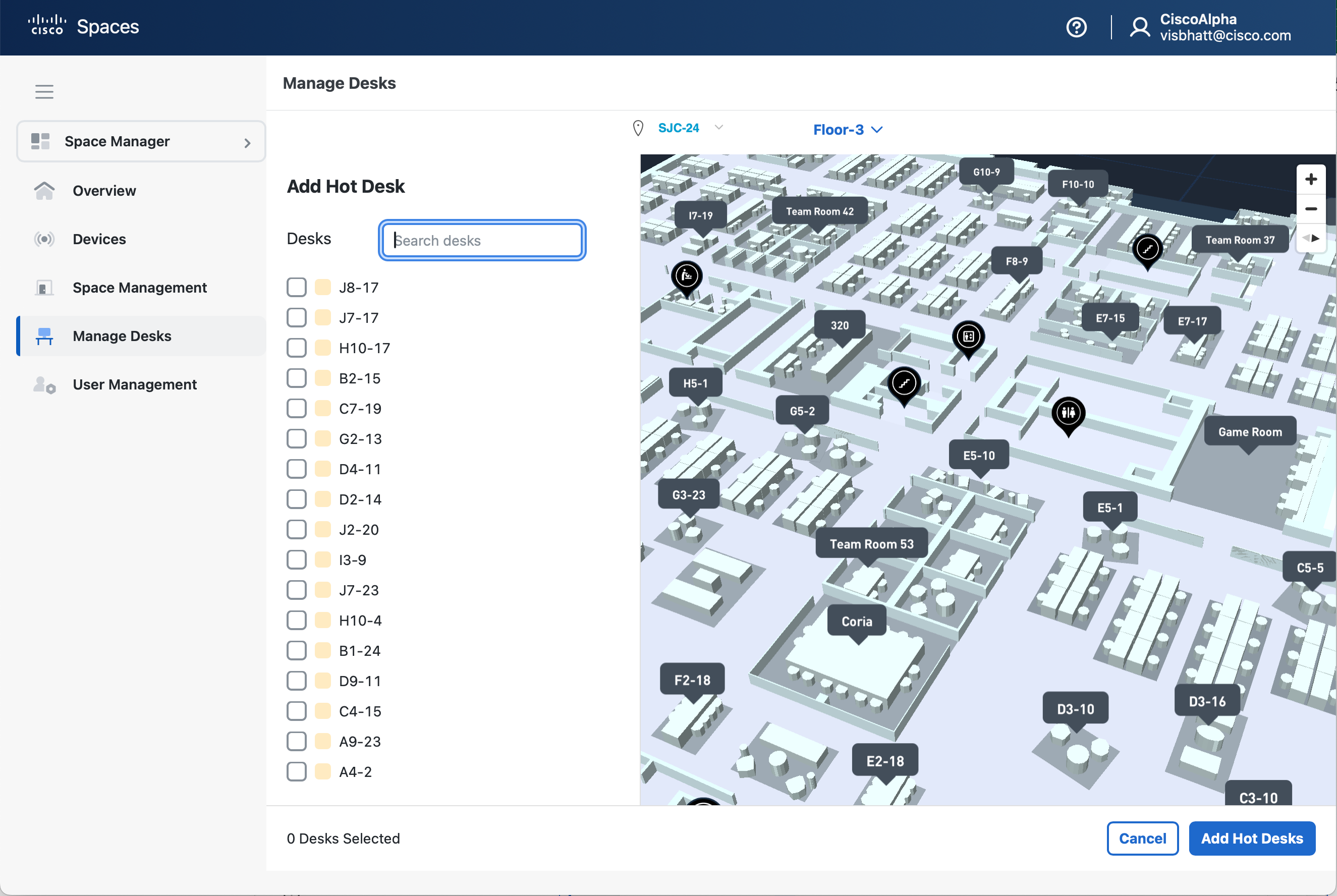 Space Manager - Manage Desks - Add Hot Desks