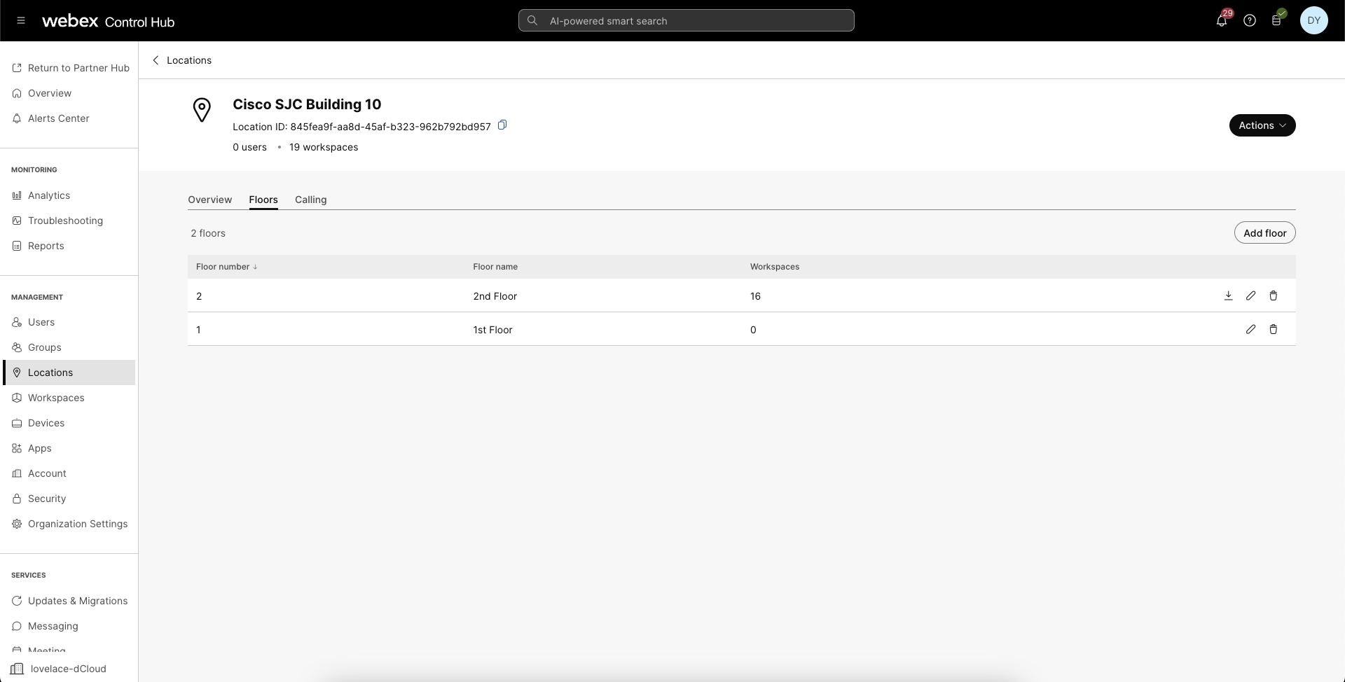 Webex Control Hub - Location Floors