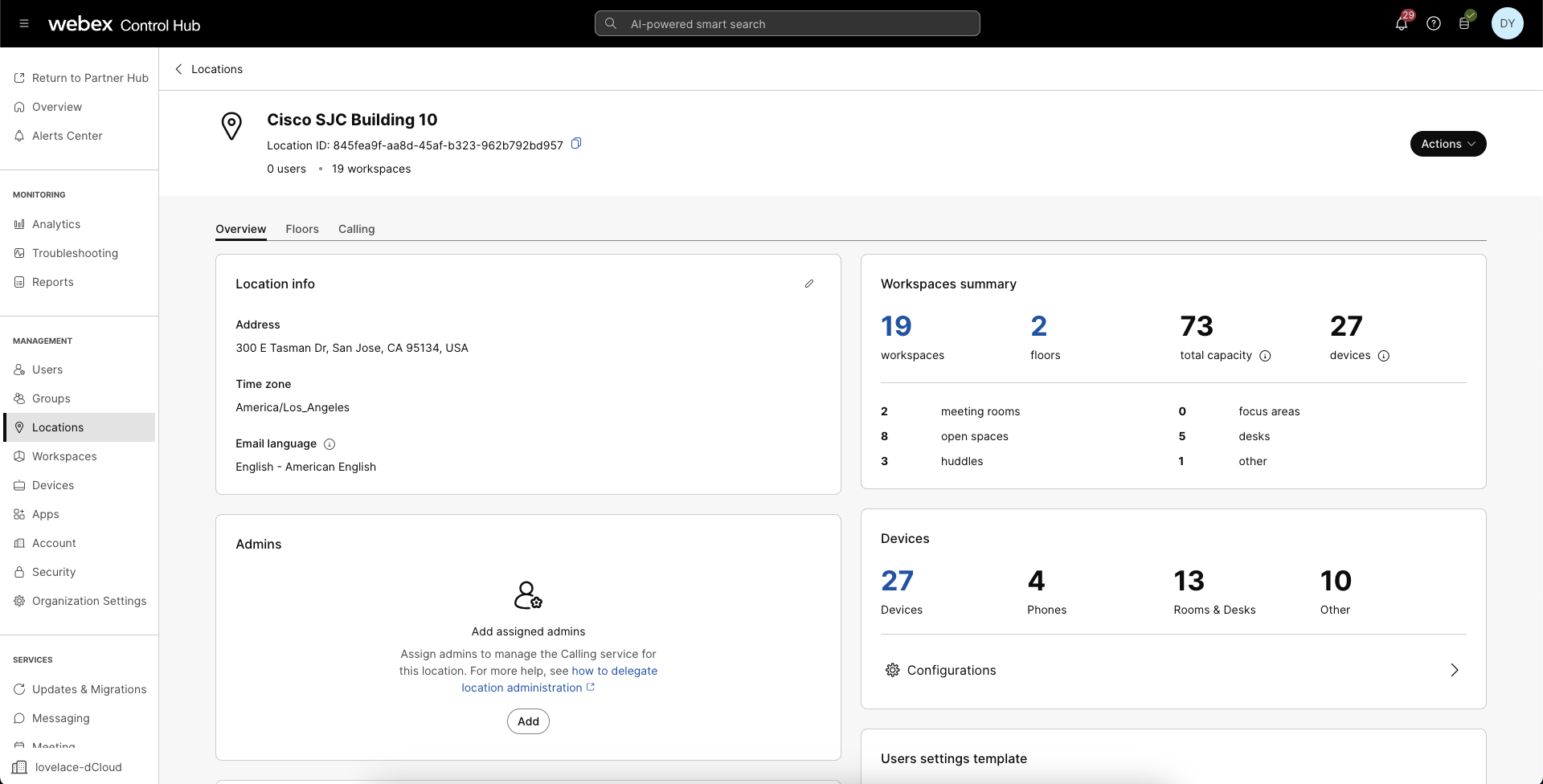 Webex Control Hub - Location Details