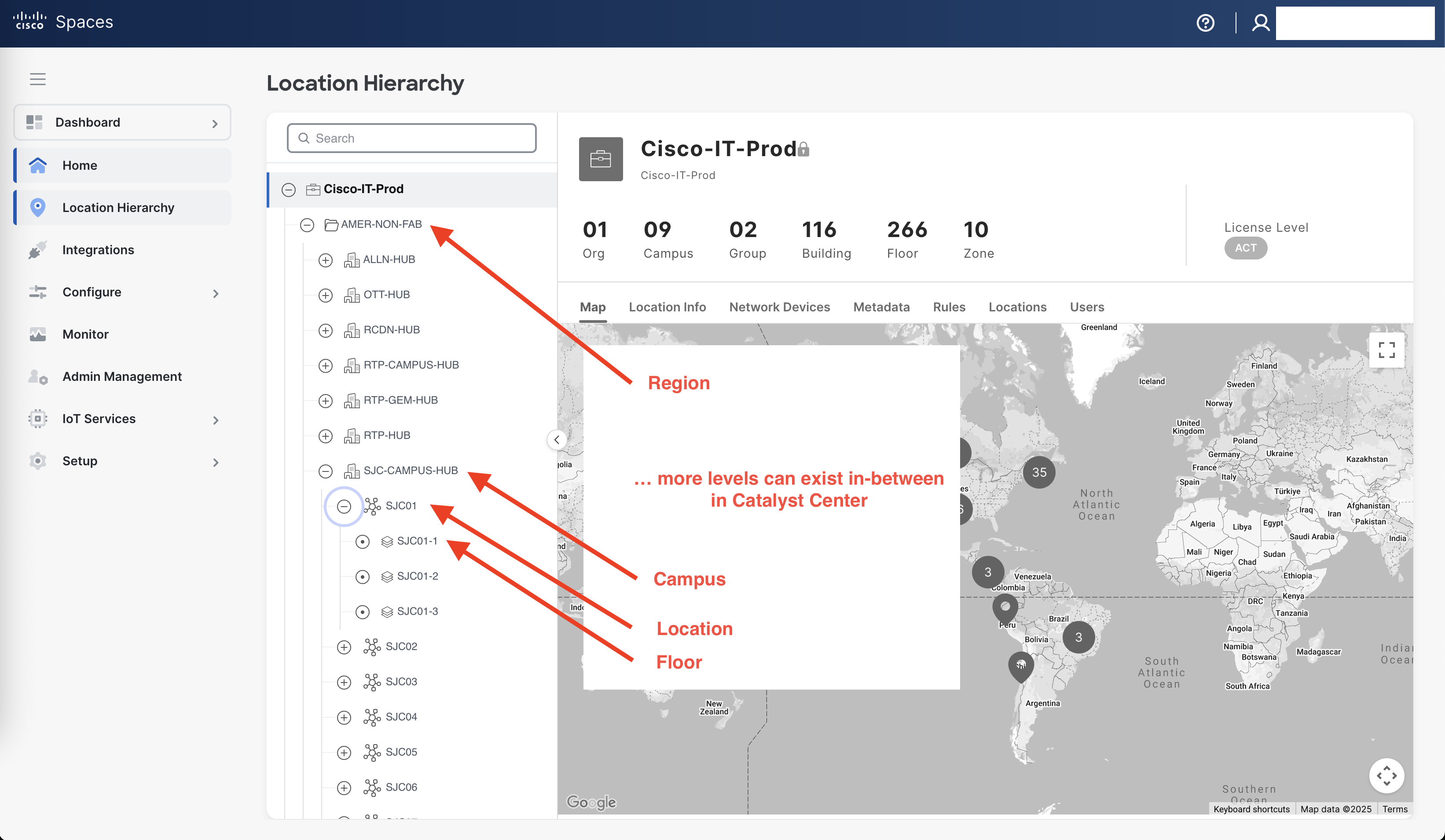 Cisco Spaces - Catalyst Center - Location Hierarchy