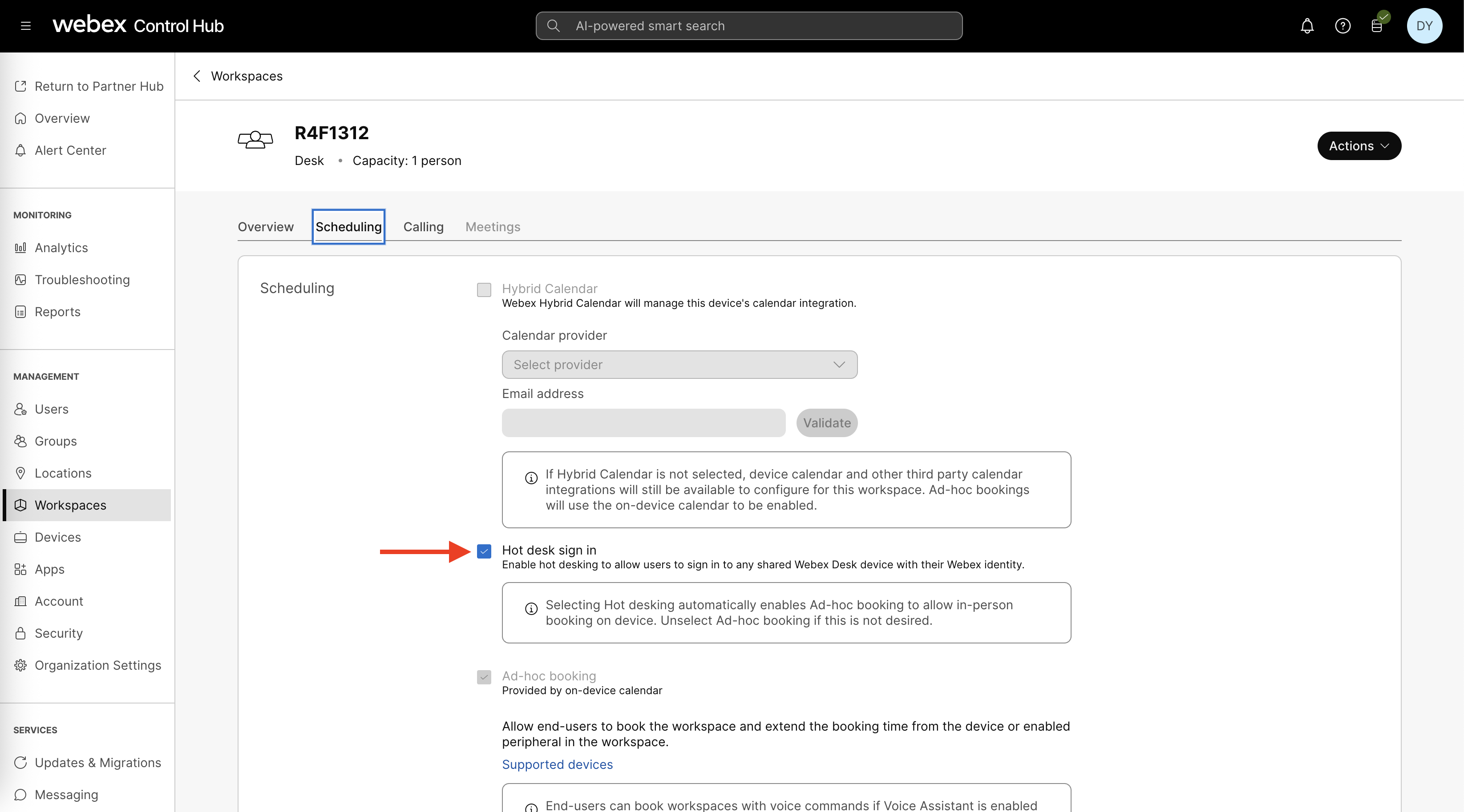 Control Hub - Workspaces - Scheduling (PhoneOS)