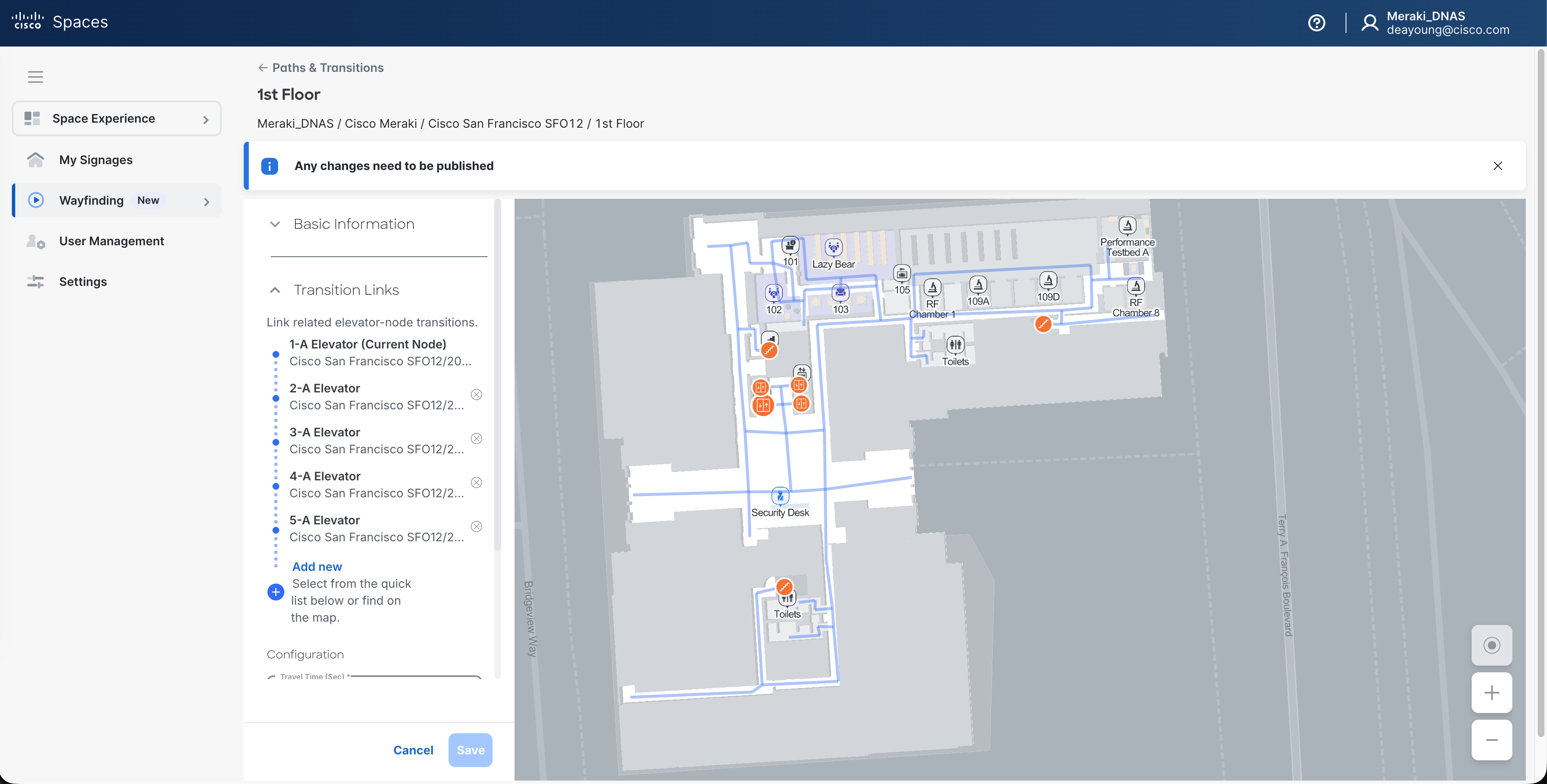 Space Experience - Wayfinding - Path and Transitions - Elevators example connecting all floors