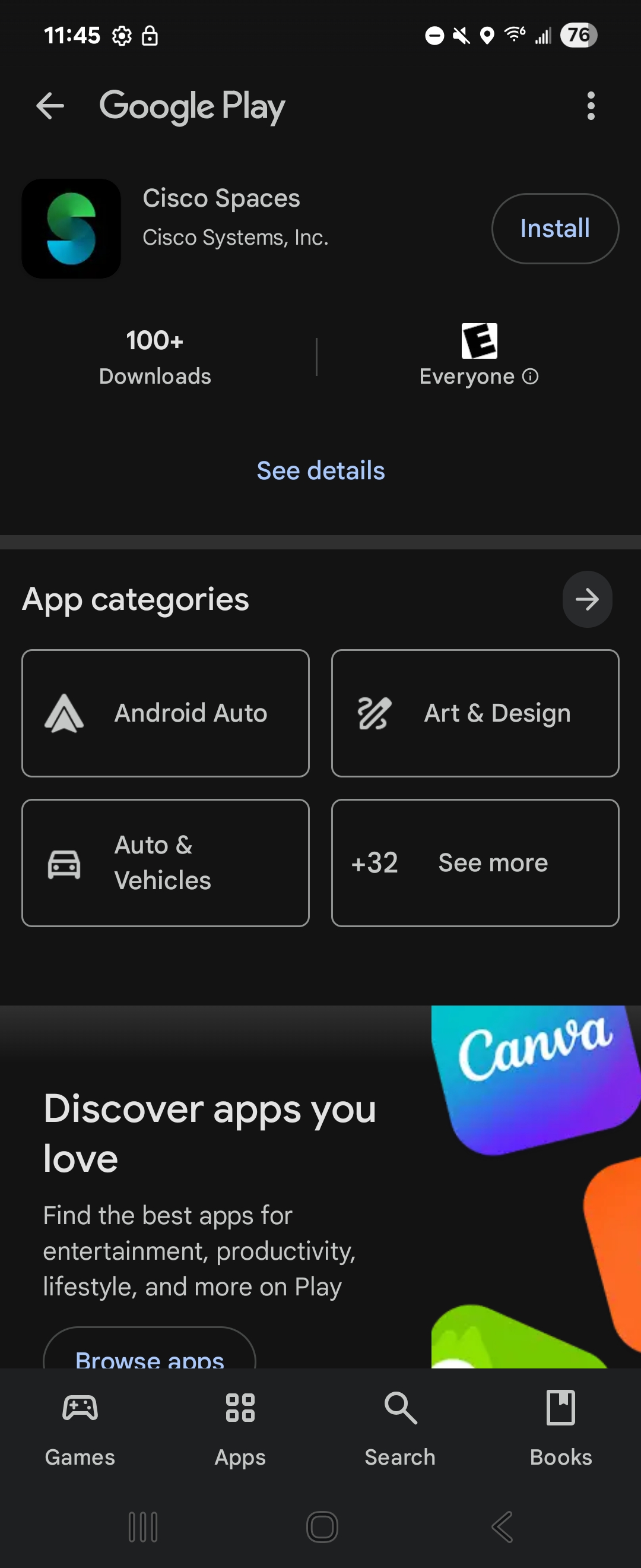Cisco Spaces app listing in Android Google Play Store