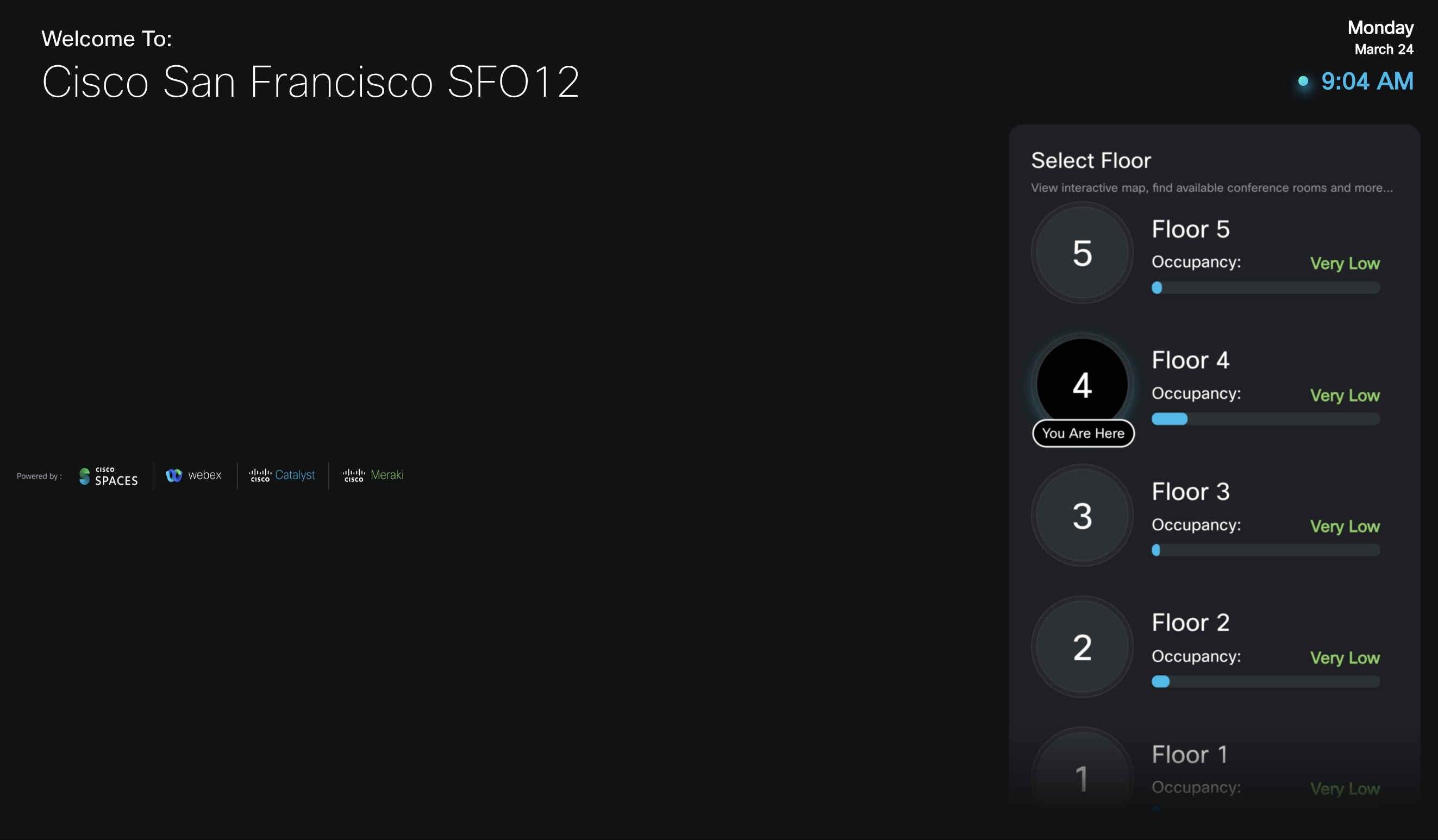 Space Explorer - Kiosk - Building View - Occupancy, air quality, and comfort widgets disabled