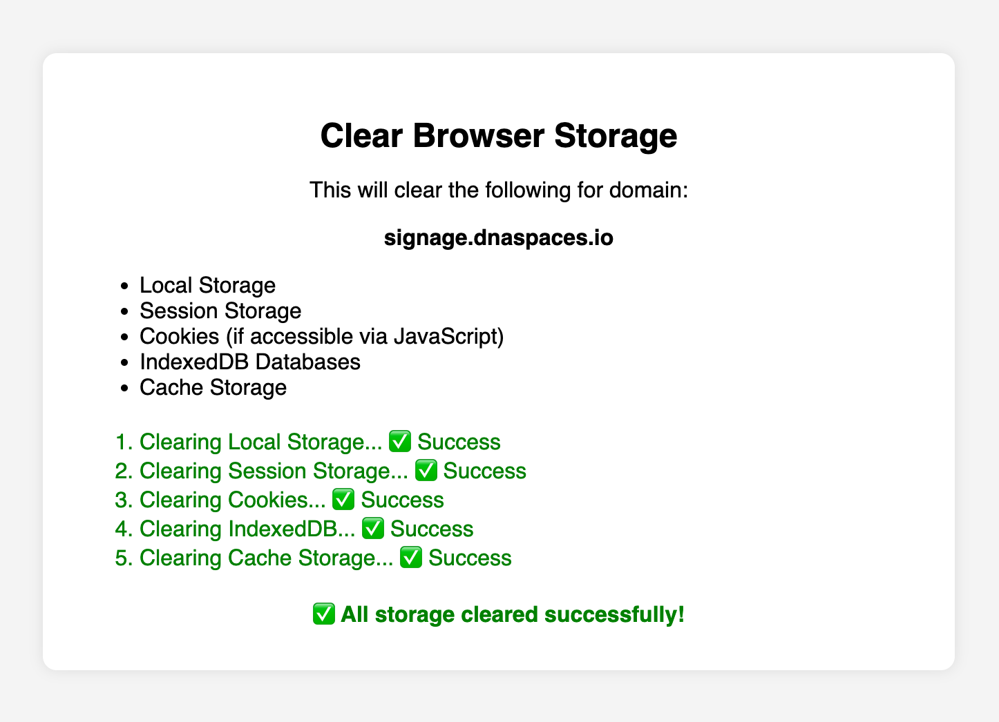 Clear Browser Storage screenshot