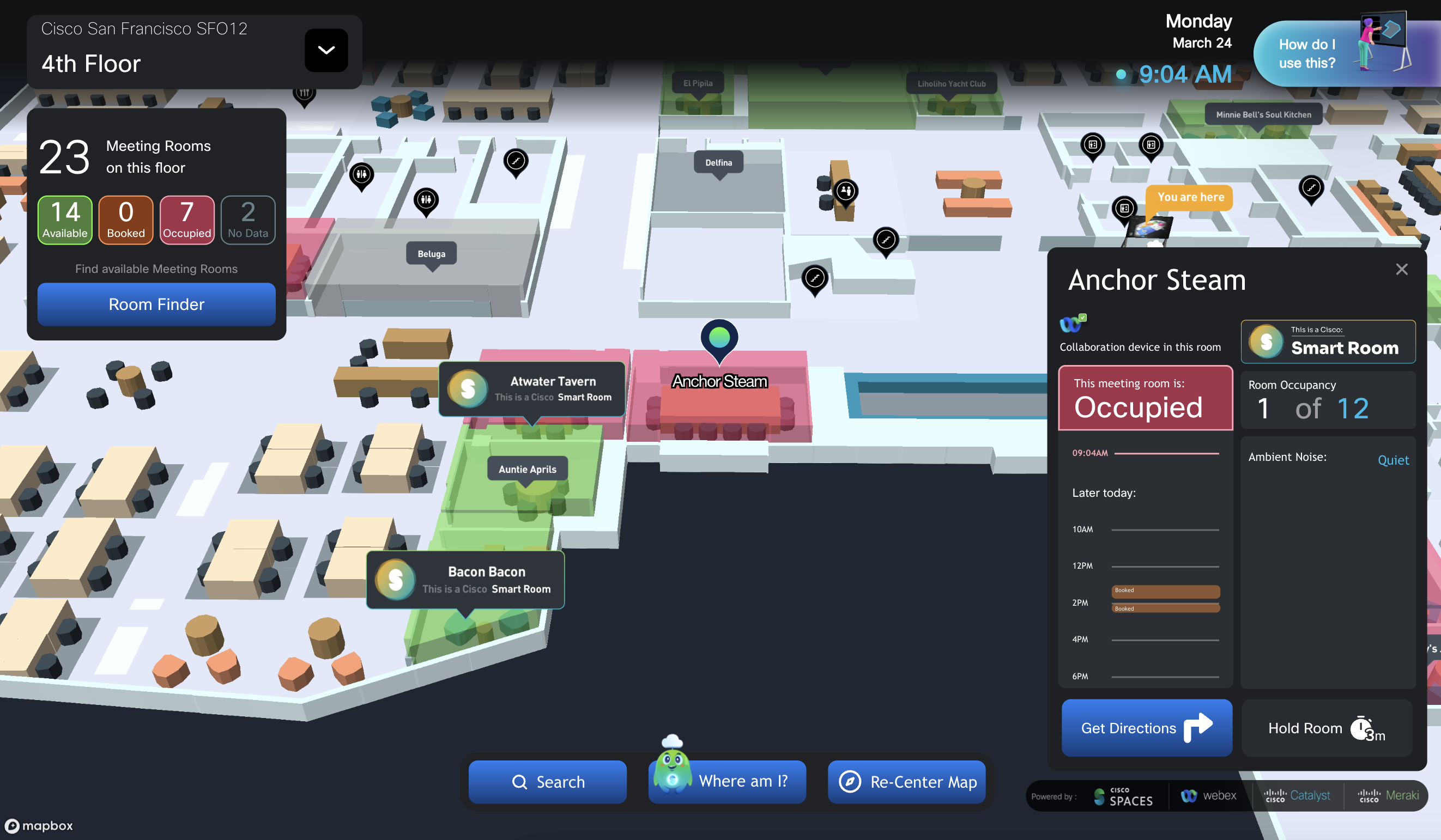 Space Explorer - Kiosk - Room Details popup - Occupancy, air quality, and comfort widgets disabled
