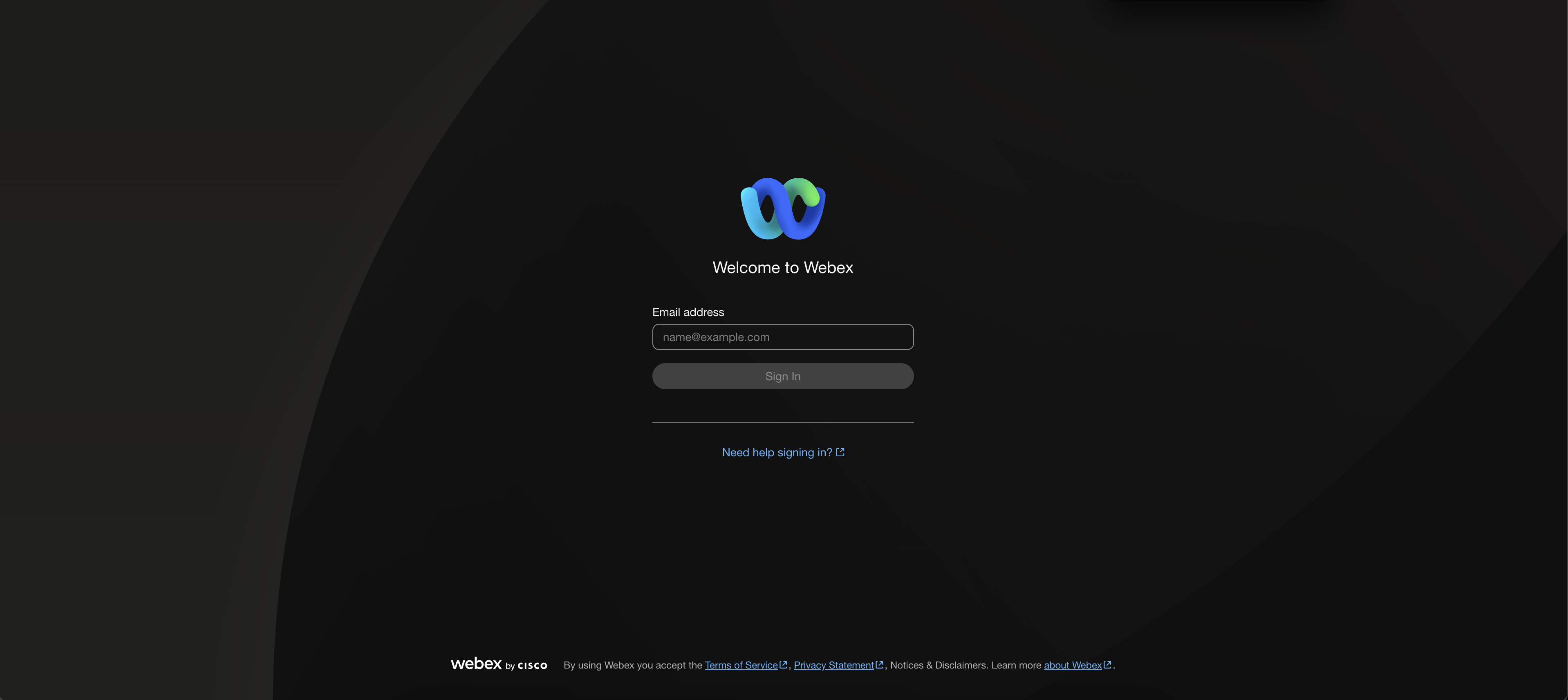 Webex Login - enter email