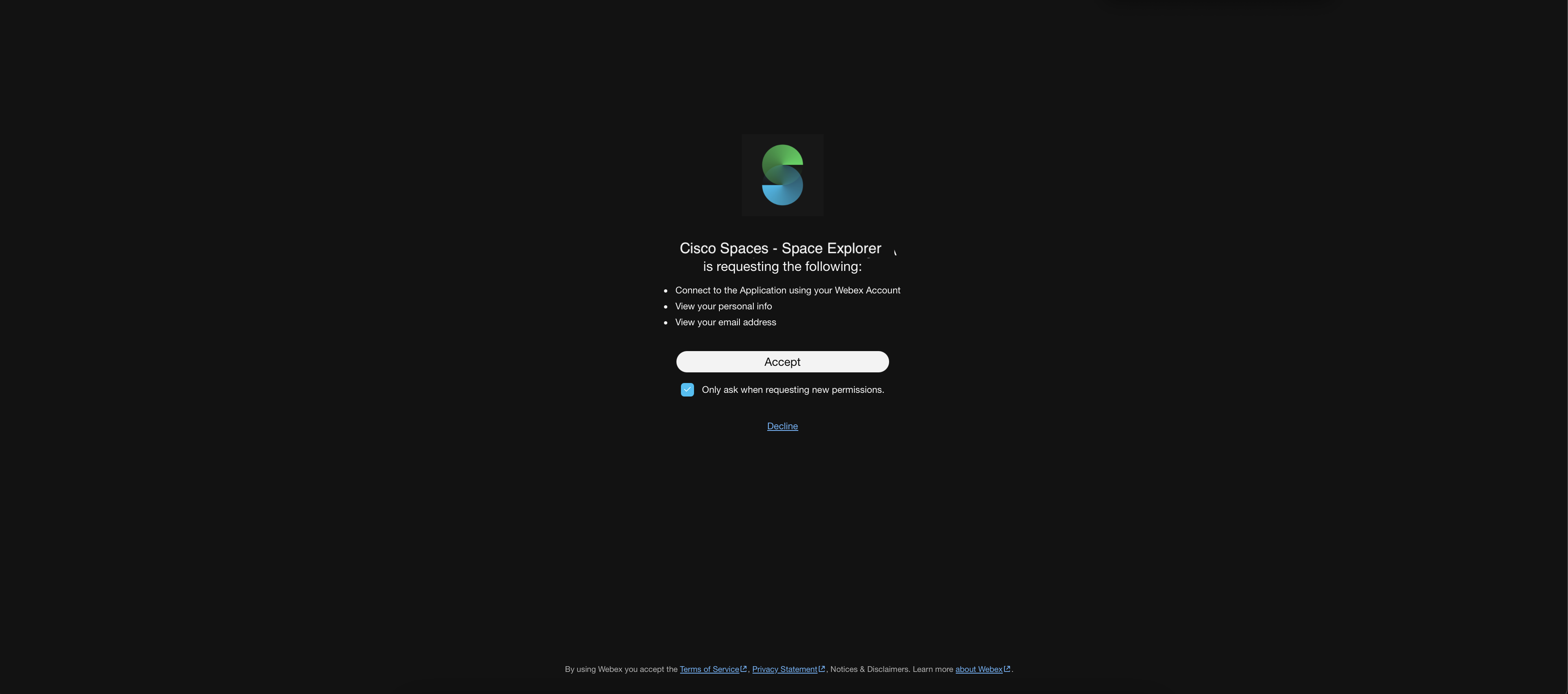Webex Login - accept permissions