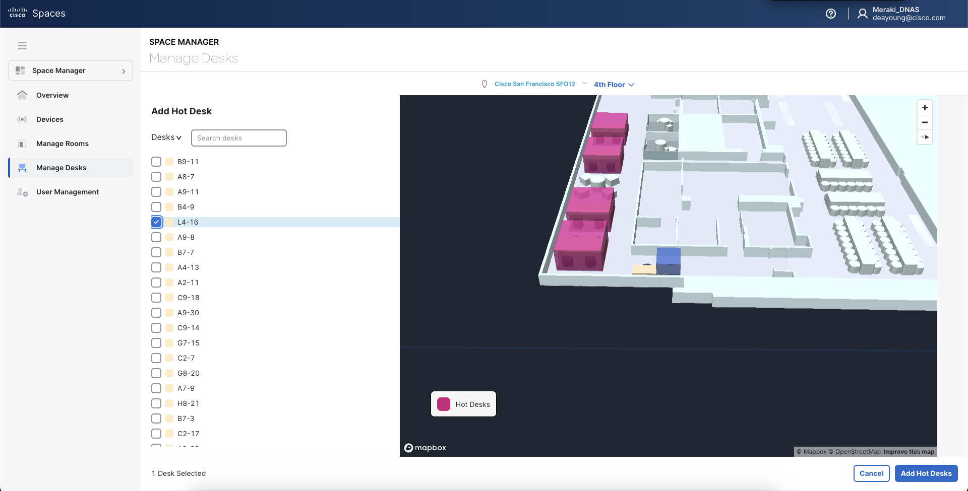 Space Manager - Manage Desks - Select Desks