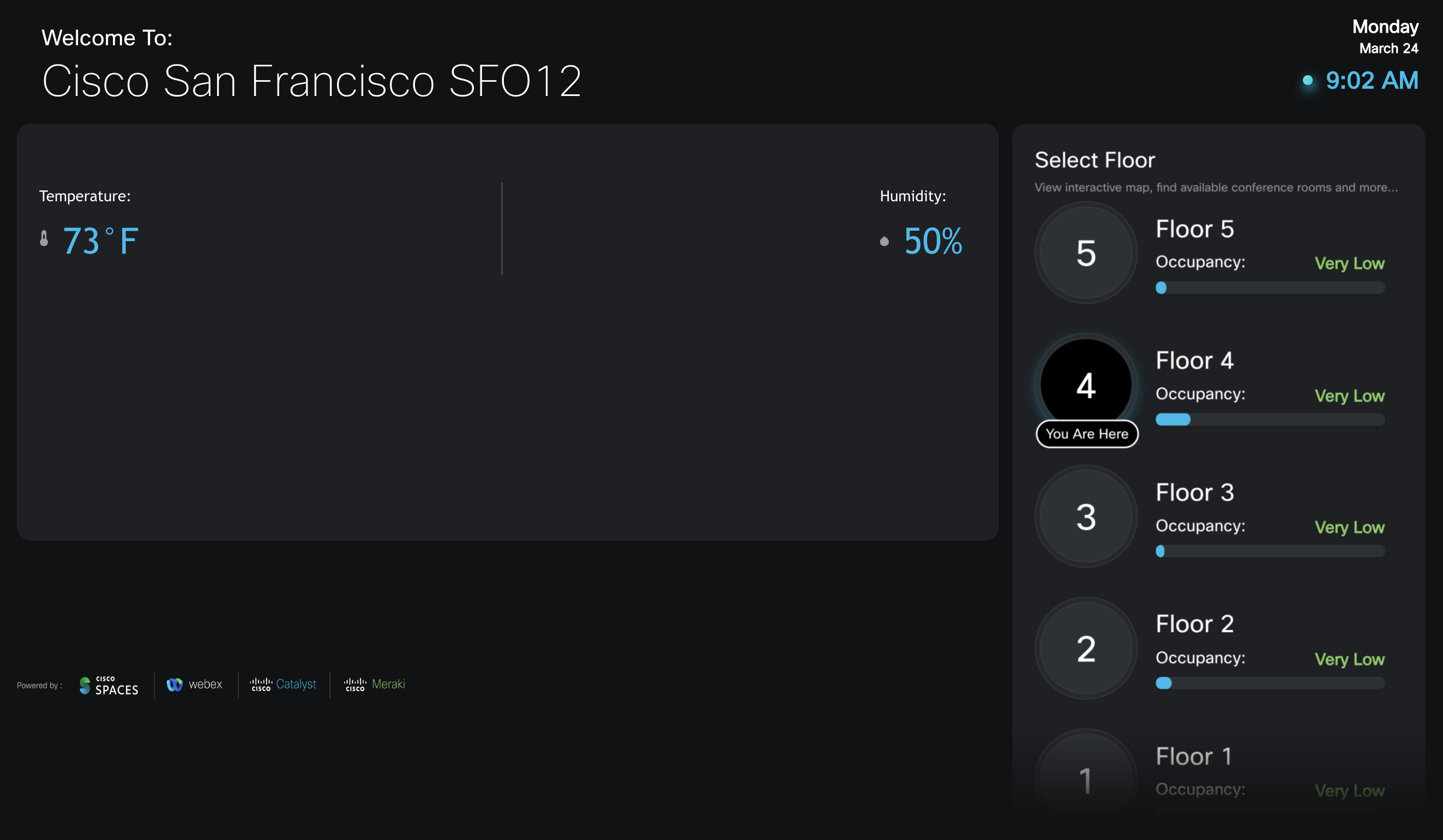 Space Explorer - Kiosk - Building View - Occupancy and air quality widgets disabled