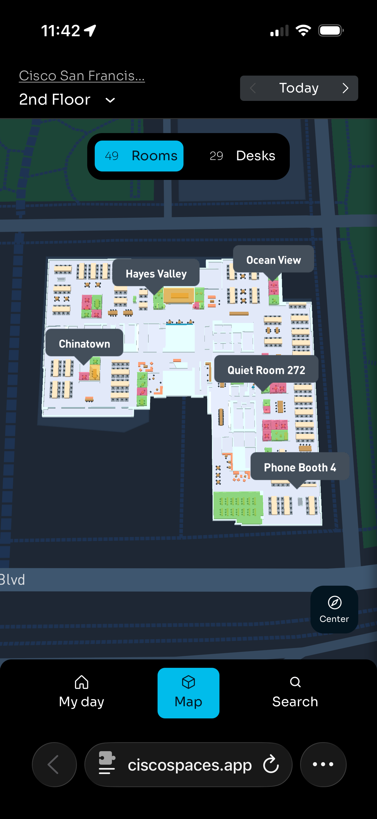 Mobile - Space Explorer Web App - Map tab - Rooms