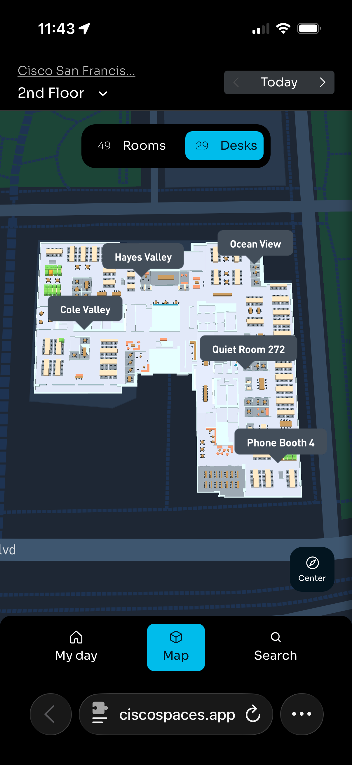 Mobile - Space Explorer Web App - Map tab - Desks