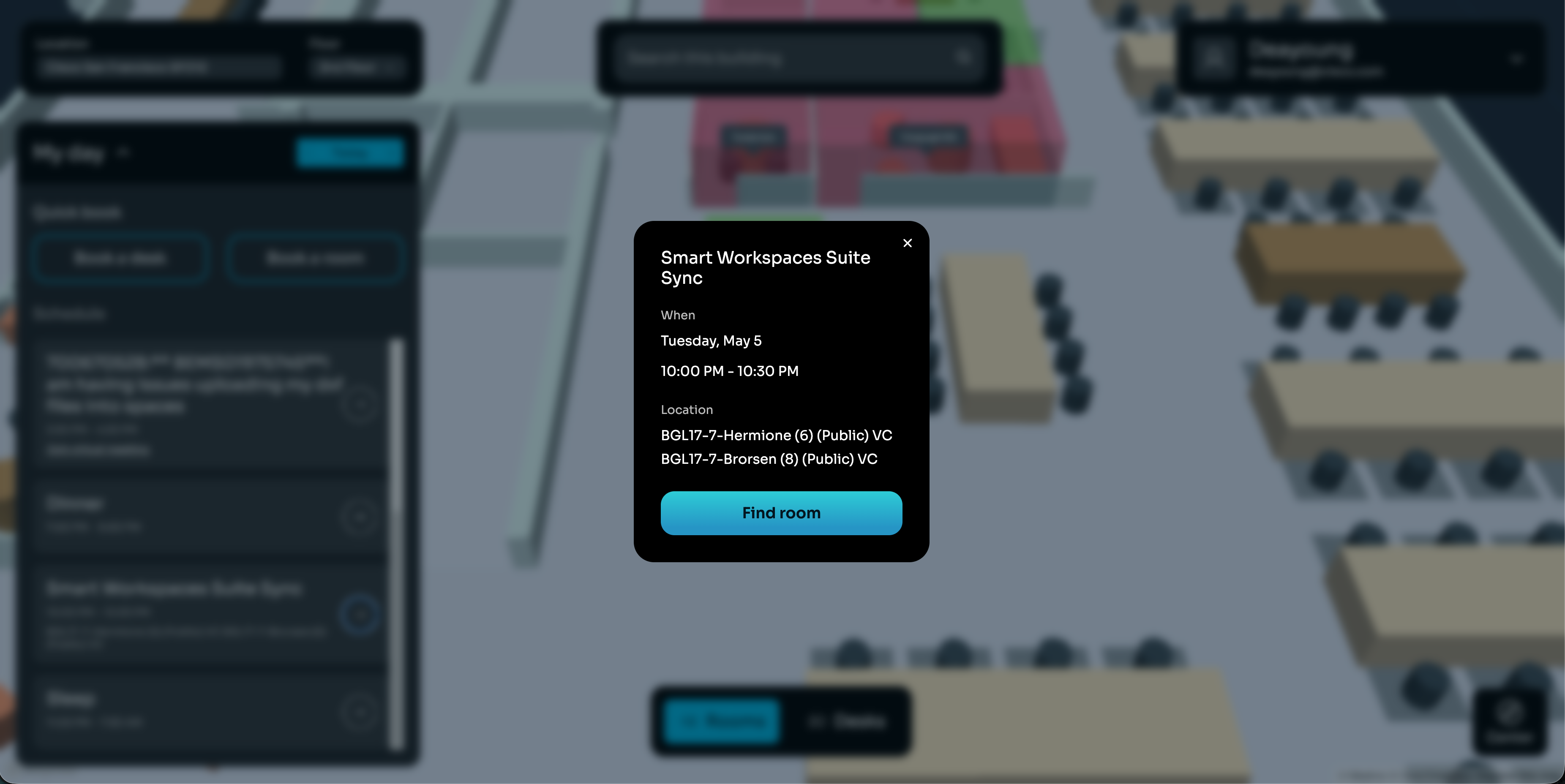 Space Explorer Web App - forward a My Day calendar event to a meeting room device