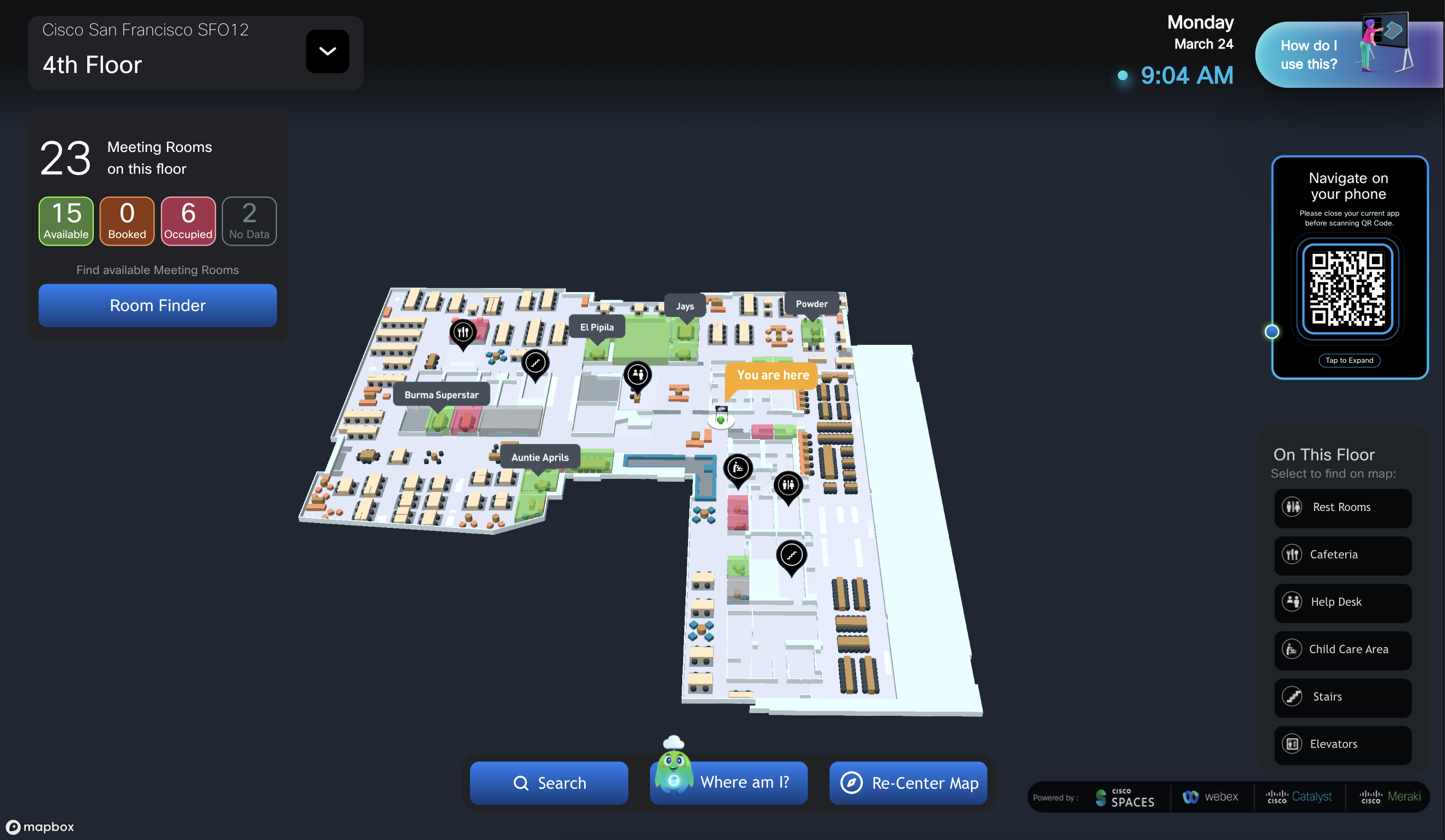 Space Explorer - Kiosk - Floor View - Occupancy, air quality, and comfort widgets disabled