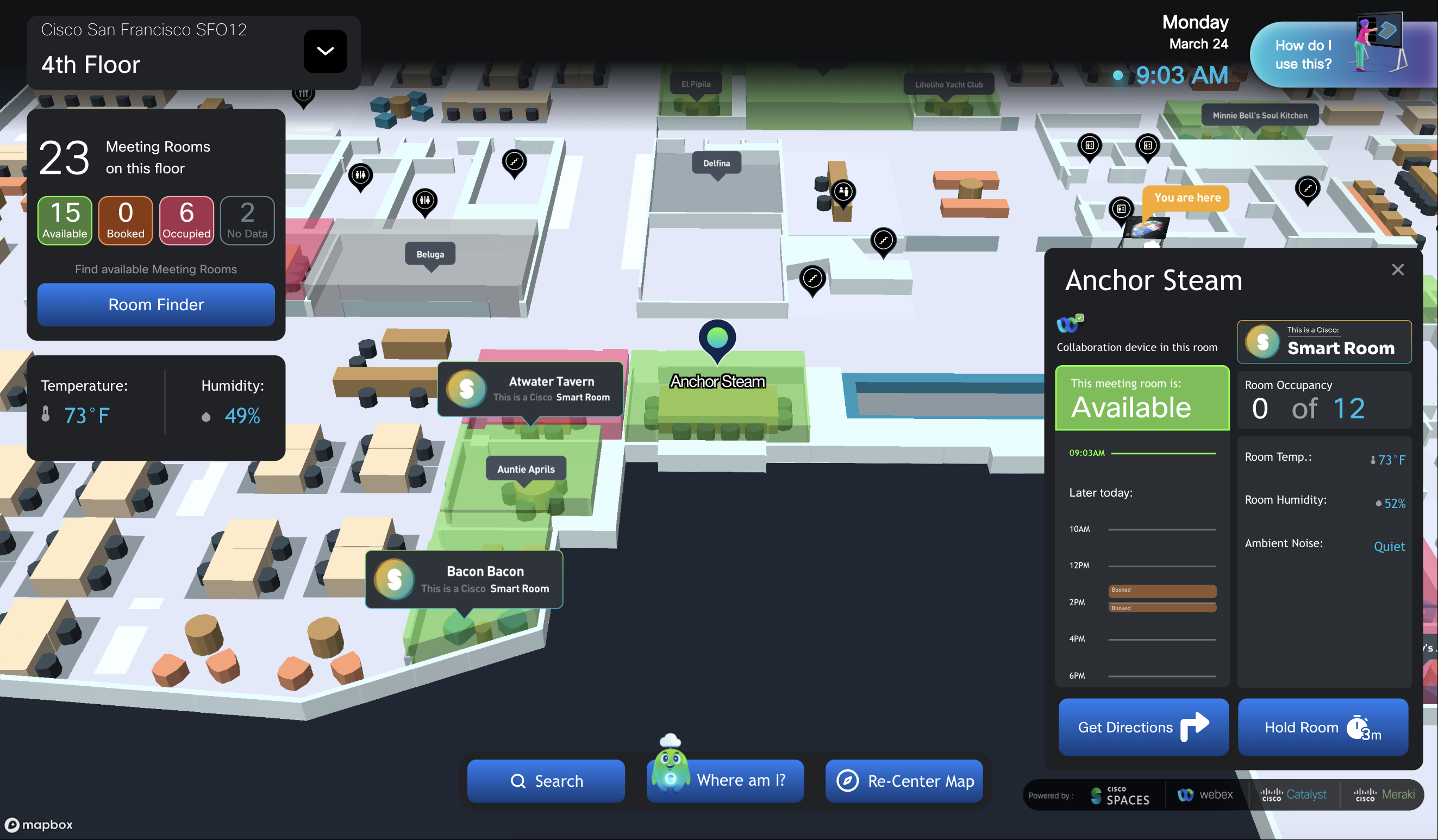Space Explorer - Kiosk - Room Details popup - Occupancy and air quality widgets disabled